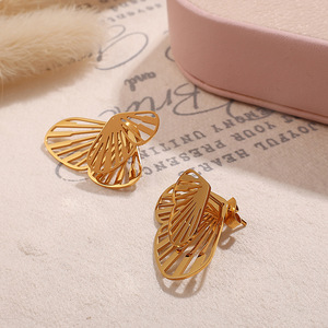 Boucles d'oreilles papillon plaquées or 18 carats en alliage de zinc, boucles d'oreilles tendance pour femmes EH968 - Product Image 3