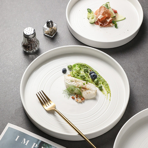 Espiral en relieve de alta calidad de forma redonda bistec ensalada <span class=keywords><strong>pasta</strong></span> servir restaurante barato suministro a granel platos de cena de cerámica blanca - Product Image 2