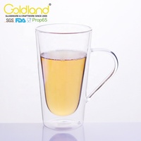 Mug à café éco-responsable en verre borosilicate double paroi fait main avec logo personnalisé, design sans pied, garde les boissons chaudes/froides