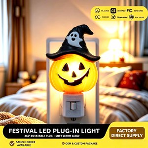 Luz Nocturna LED con Forma de Sombrero de Bruja de Calabaza de Halloween, Giratoria 360°, con Brillo Cálido Suave, Decoración Festiva, Regalo, OEM de Fábrica - Product Image 1