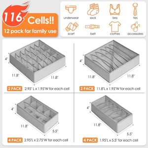 Lot de 6 organiseurs de tiroir pour chaussettes et sous-vêtements, 58 compartiments, pliables, en tissu non tissé, pour commodes et placards, bacs de rangement 10-20L - Product Image 2
