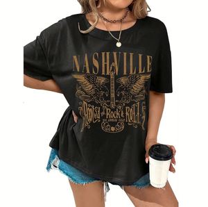 Camiseta Oversize de Música Country de Nashville para Mujer, Estilo Casual, Ajuste Holgado, Anti-Pilling, Estampado Personalizado, Ideal para Verano - Product Image 1