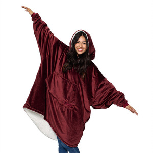 Oversized Microfiber &amp; <strong>Sherpa</strong> Wearable Blanket Customizable for Kids Wearable Blanket, High Quality Knitted Faux Fur Blanket