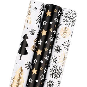 Wrapping <b>Paper</b> <b>Roll</b> 17x120 Inch Christmas Black Gold Design Double Side Recyclable Gift Craft Packaging - Product Image 1