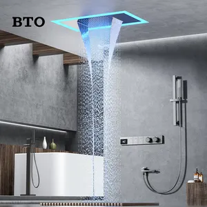 BTO, lo más nuevo, juegos de baño con función eléctrica, ducha empotrada, ahorro de agua, duchas cuadradas, techo, niebla, led, cabezal de ducha de lluvia de latón