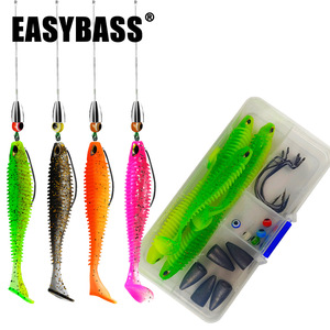 Kit de pesca Texas Rig, juego completo de señuelos suaves con cola en T, anzuelos offset, pesas tipo bala, cuentas, caja de almacenamiento, para agua dulce y salada, para pescar lubina - Product Image 1