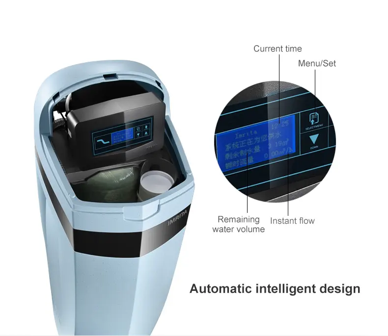 Sistema de amaciante de água IMRITA, filtro amaciante de plástico para uso doméstico, amaciante de água adolcitore familiar para exposição
