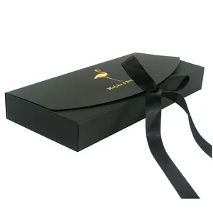 ZL कस्टम पैकेजिंग रेशम दुपट्टा आंखों के छायाएं पैलेट निमंत्रण कार्ड काले कागज गर्म मुद्रांकन लोगो उपहार बॉक्स रिबन के साथ सील