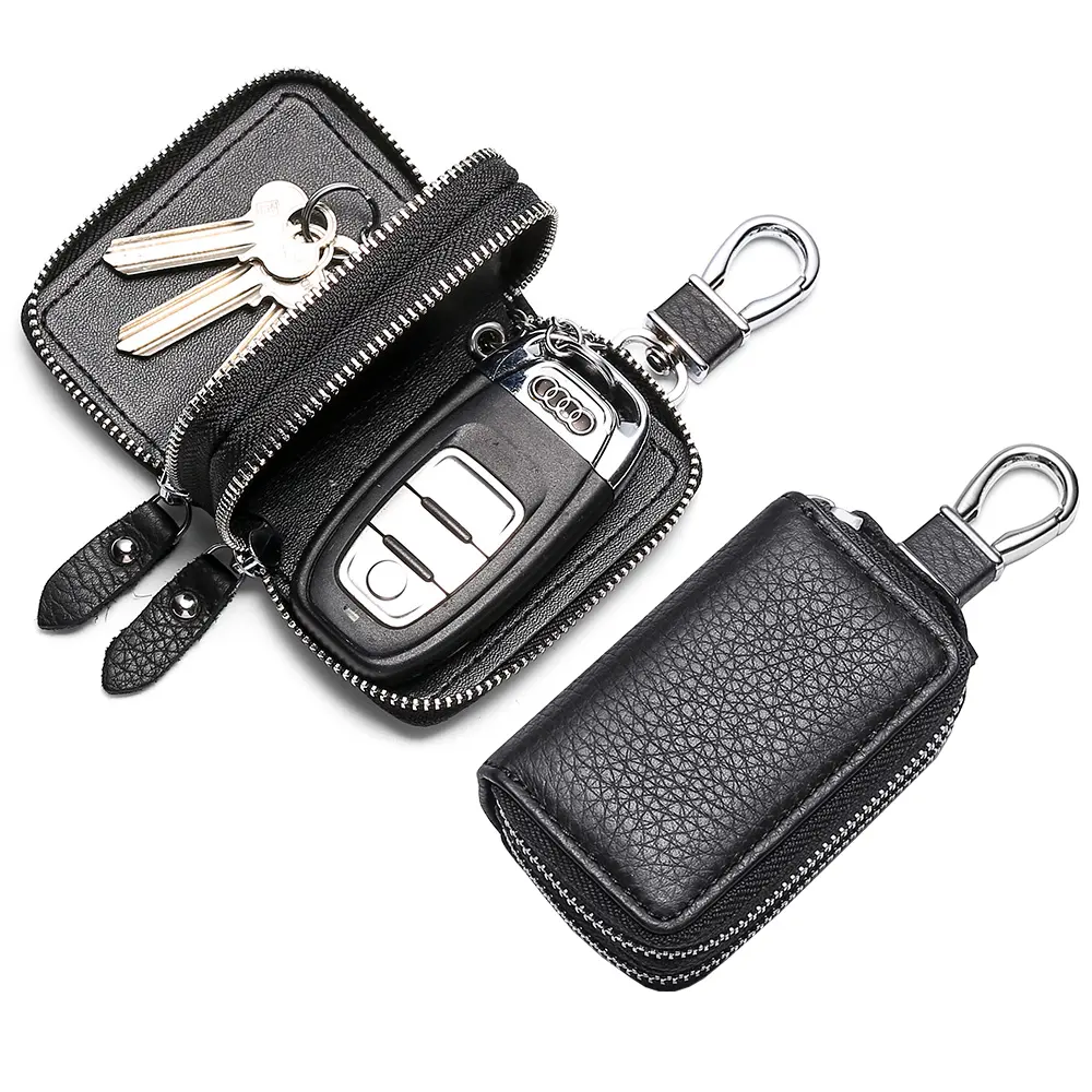 Deri anahtar cüzdan Pu deri araba anahtarı durum 2 fermuarlı cep bozuk para cüzdanı özel küçük cüzdan