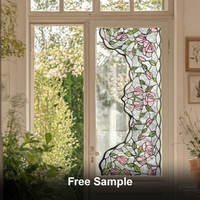 FANCYFIX Gratis Muster Tudor Rose 3D Buntglas-Fensterfolie - 100x45cm Statisch Haftende PVC-Folie für Wohnzimmer Küche Sichtschutz