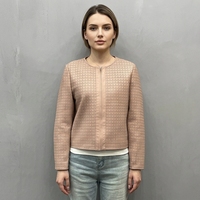 Neu eingetroffen: Kurze Jacke aus echtem Schafsleder mit verdecktem Reißverschluss und Rundhalsausschnitt für den Herbst.
