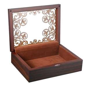 Boîte à bijoux de voyage rectangulaire noire luxueuse classique, sur mesure, en bois et métal, pour boucles d'oreilles, bracelets, colliers, pièces de monnaie, plastique - Product Image 4