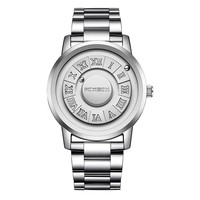 Reloj de Hombre LIGE Marca FOXBOX, Creativo, con Correa de Acero Inoxidable, Cuentas Giratorias, Relojes de Cuarzo para Hombre, Fuerza Magnética, Resistente al Agua