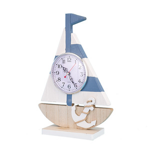 Wooden Sailboat Desk <b>Clock</b> With Anchor Design Silent Non Ticking Mediterranean Style For Bedroom Living Room Decor - Product Image 4
