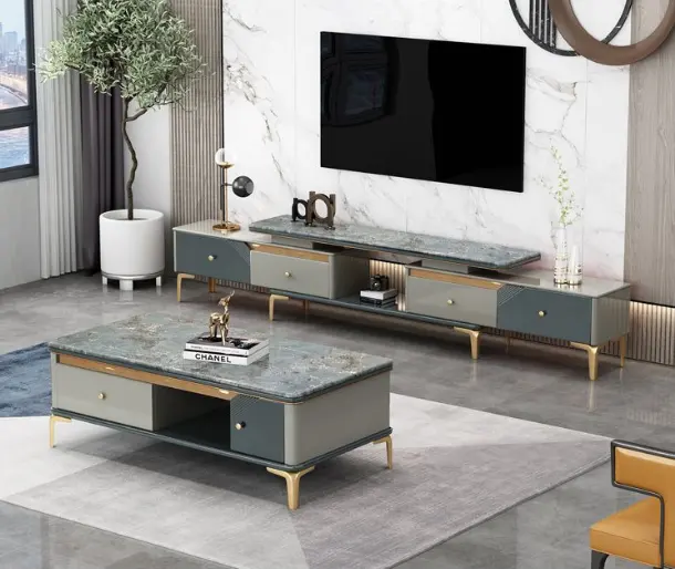 Meuble tv et table basse, peinture de luxe, haute brillance