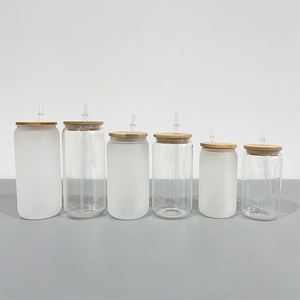 Vaso con Forma de Lata de Cerveza Transparente Esmerilado para Sublimación, 12oz, 16oz, 20oz, con Tapa de Bambú y Pajita, para Regalos Personalizados - Product Image 2
