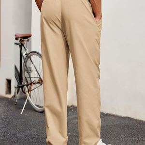 Pantalon chino décontracté pour homme Coupe décontractée Pantalon léger à taille élastique avec cordon de serrage Pantalon plissé en sergé - Product Image 3
