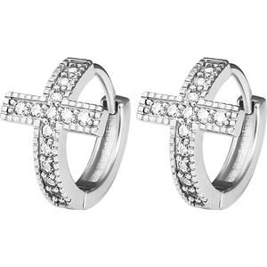 E3913 <b>White</b> <b>Gold</b> <b>Cross</b> Earrings With Round Brilliant Cut Diamonds For Religious Ceremonies Unisex Jewelry - Product Image 4