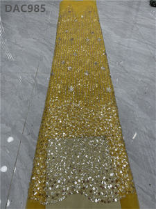 Aso Ebi-tela de encaje africano con <span class=keywords><strong>lentejuelas</strong></span>, tul francés con cuentas, tela de malla decorada con cuentas de poliéster - Product Image 5