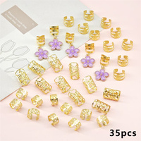 Lot de 35 pinces à cheveux en alliage doré, tresses et camélias violets, formes variées, bijoux pour dreadlocks et accessoires