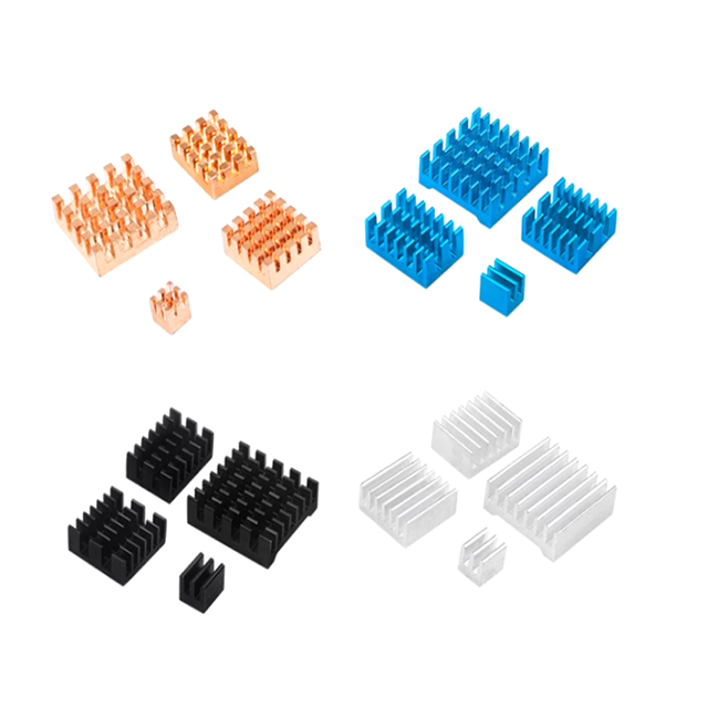 Raspberry Pi 5 Pure Copper and Aluminum Heat Sink Passive Cooling and Cooling 4-piece Package with Adhesive Backing