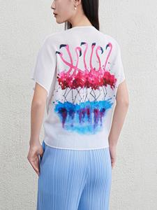 Miyake plissé ample femmes T-shirt 2025 nouveau col rond imprimé à la mode décontracté quotidien à manches courtes - Product Image 5