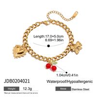 Bracelet en acier inoxydable plaqué or avec pendentif fraise cerise en zircon imitation perle, chaîne cubaine et locket cœur tendance