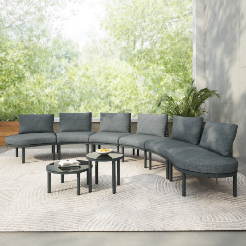 Gris + Rotin PE + Fer + Tissu imperméable + Mousse