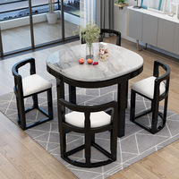 Vente directe usine – Ensemble table et chaises de salle à manger moderne extensible, plateau en marbre, pieds en bois massif, ovale, 6 places, mobilier de maison et hôtel, petit modèle