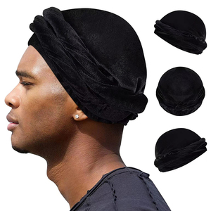 Turbante <span class=keywords><strong>de</strong></span> terciopelo <span class=keywords><strong>de</strong></span> color sólido para hombre, novedad <span class=keywords><strong>de</strong></span> invierno, Sombrero trenzado negro, turbante para hombre, novedad <span class=keywords><strong>de</strong></span> 2017 - Product Image 5