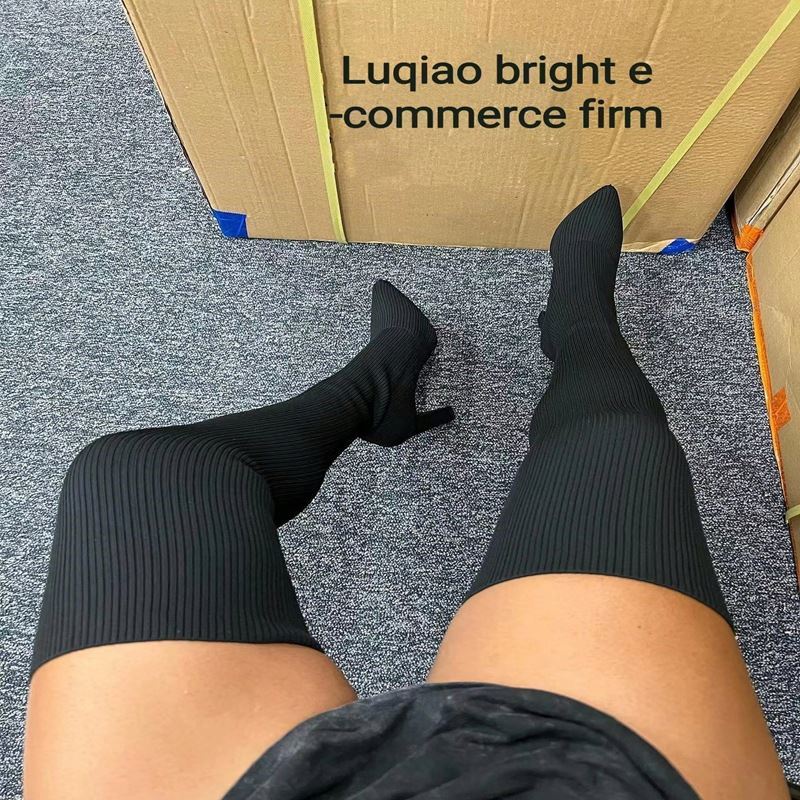 2022 Over The Knee Winter Boots Thigh For Ladies Knit Stretch Boots New Fashion High Quality Women Thigh High Boots High Heeled
