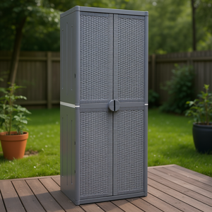 Grand meuble de rangement de jardin en polypropylène gris, résistant à l'eau, pour extérieur - Product Image 2