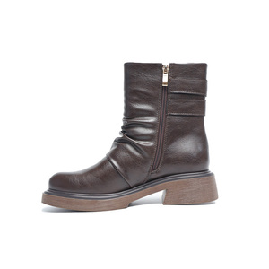 Botines Cortos de Diseño Vintage Estilo Británico, Plisados, Estilizadores, con Plataforma y Suela Gruesa, Punta en Pico, Cierre de Cremallera, para Otoño, Invierno y Verano - Product Image 6