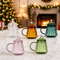 Mug en verre dégradé 350 ml avec couvercle et poignée, en borosilicate, pour café, thé, jus, cadeau de Noël