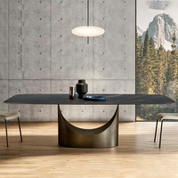 Table à manger rectangulaire de luxe moderne en pierre frittée noire avec base en métal en forme de U, mobilier de maison pour 6 personnes