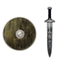 Réplica de Escudo Redondo y Espada de Plástico en Oro y Bronce, Estilo Medieval/Romano Antiguo, Accesorio de Arma para Halloween