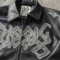 Veste bomber unisexe en fourrure réversible imperméable en PU avec fermeture éclair, veste de baseball varsity à lettres, graphique frontal personnalisé en relief