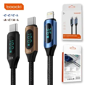 Toocki New 100W 5A Real-Time Power Display Data Cable Custom Iphone Fast Charging Cable Braided Cable For Iphone