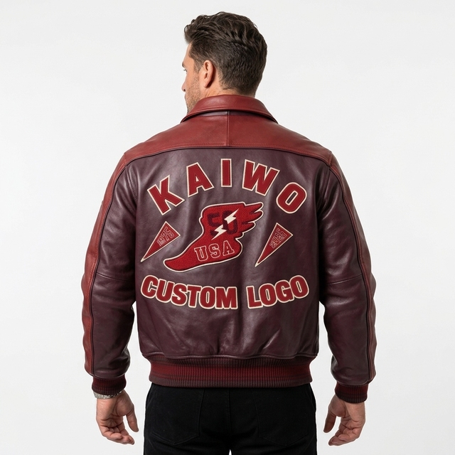 2026 Custom Men's Lamb Leather Patch Varsity Jacket with Embroidery OEM High Street Genuine Leather Bomber Jackets Outwear