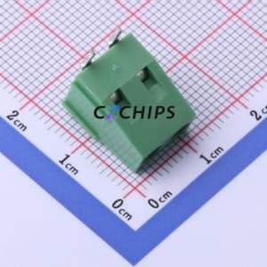 DB128R-5.08-2P-GN-S Screw Terminal Block Bent Lead Through Hole,P=5.08mm Connector 1x2P 5.08mm Green Right Angle Insert - Product Image 1