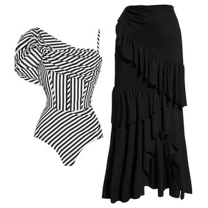 New Hot Sexy <strong>Swimming</strong> <strong>Costume</strong> Women Ruffled Ruffle Striped Mesh Long <strong>Skirt</strong> Swimsuit Suit Beachwear - Product Image 1