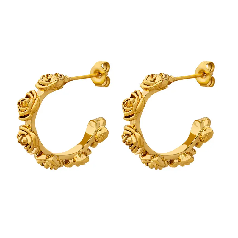 Earring Accessories Jewelry Making Stainless Steel Anti Tarnish Waterproof Earrings Hoop Silver 18K Gold Rose Flower Earrings