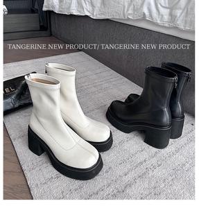 Nuevo Producto, Botines de Invierno Blancos <span class=keywords><strong>con</strong></span> Tacón Bajo y Grueso para Mujer, Impermeables, <span class=keywords><strong>con</strong></span> Plataforma para Aumentar la Estatura, para Mujeres Bajas - Product Image 6