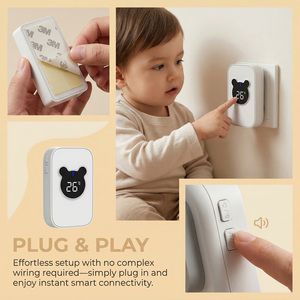 Sonnette de porte minimaliste blanche auto-alimentée avec affichage LED ours mignon, installation facile sans câblage, alerte de sécurité domestique - Product Image 3