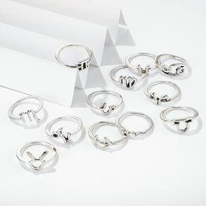 مجموعة حلقات التنجيم العصرية للنساء من 12 علامة زودياك من سبائك الفضة المطلية بحلقات أصابع مشتركة - Product Image 5