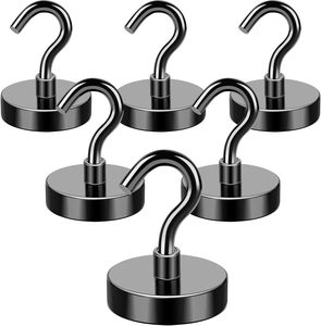 Ganci Magnetici BMAG in Neodimio NdFeB, Ganci Magnetici Neri Resistenti, Magneti per Frigorifero con Ganci per Crociere/Aula/Cucina - Product Image 1