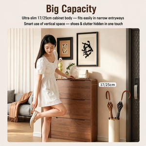 Entryway Shoe Rack Storage <strong>Cabinet</strong> <strong>Small</strong> Space <strong>Hallway</strong> Storage <strong>Cabinet</strong> 17/25cm Deep Wooden Tipping Shoe <strong>Cabinet</strong> - Product Image 4