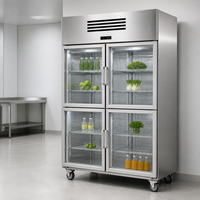 Réfrigérateur commercial à porte vitrée robuste, 4 portes, en acier inoxydable, sans givre, à refroidissement par air, écoénergétique, pour usage en restaurant