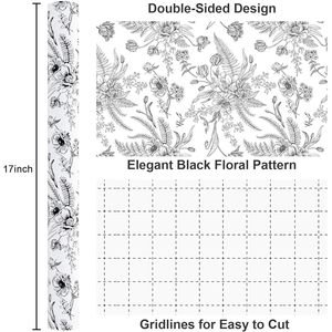 Floral Gift Wrapping <b>Paper</b> Roll 17 Inch X 16.5 Feet Black White Art <b>Paper</b> Elegant Design For Bridal Shower Wedding - Product Image 3
