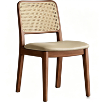 Chaise de salle à manger JP Mid Century en noyer avec dossier en rotin et assise rembourrée en cuir vert pour la maison